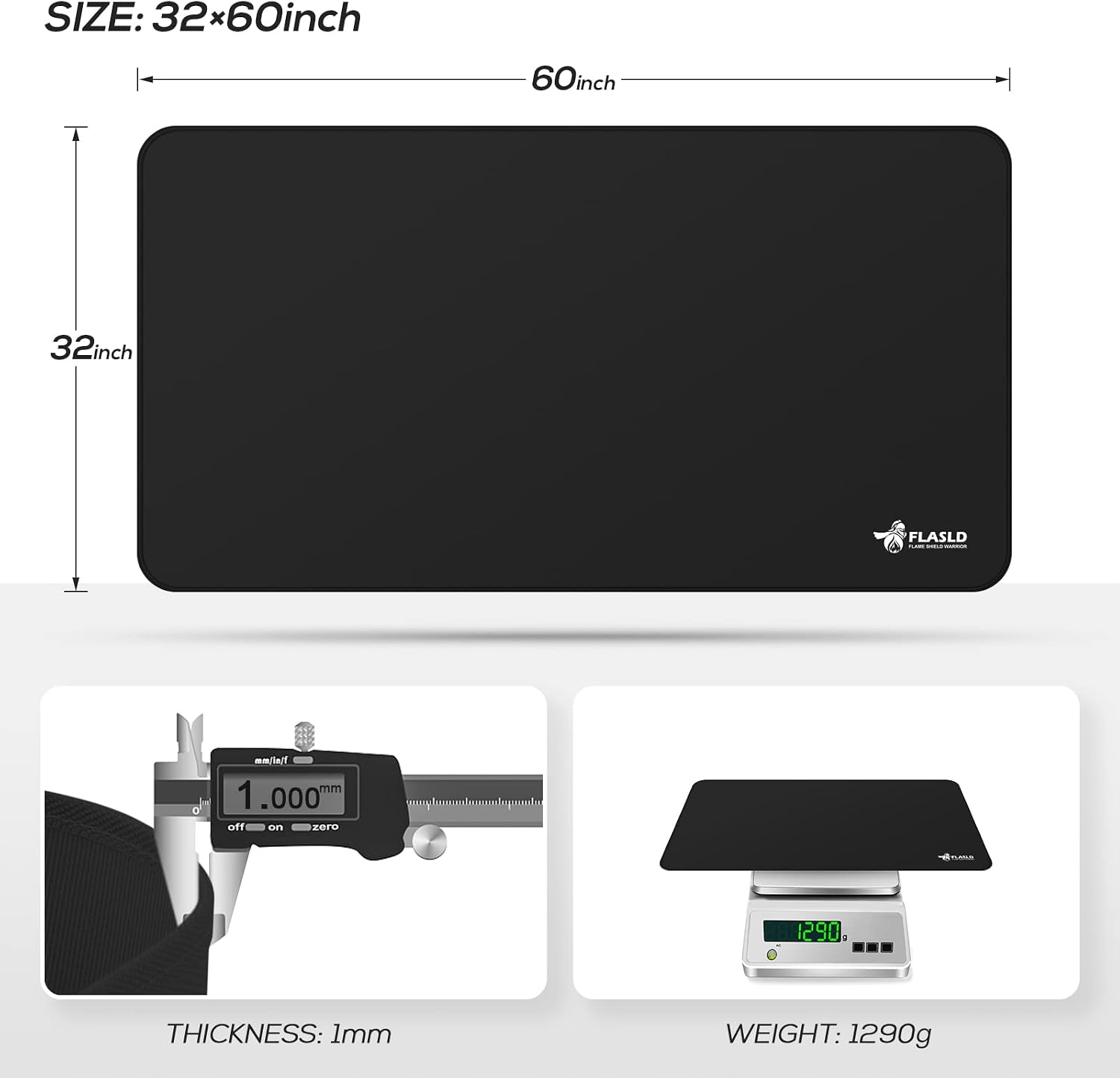 32x60in Black Heavy-Duty Fireproof Under Grill Mat