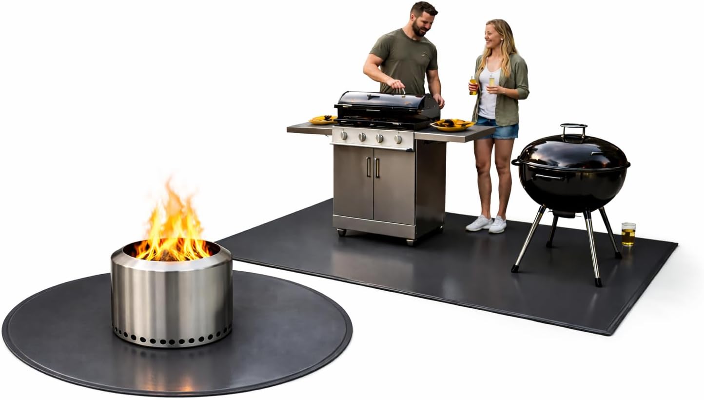 2-Pack 3-Layer Round & Rectangle Fireproof Grill Mat