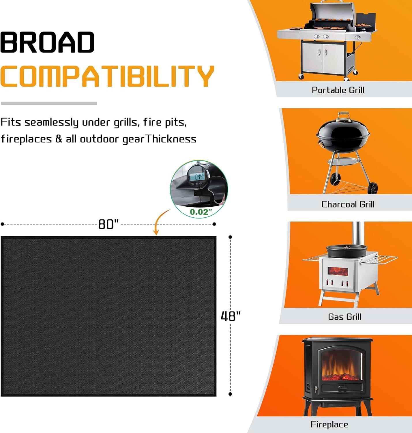 90x48in Double Sided Fireproof Grill Mat