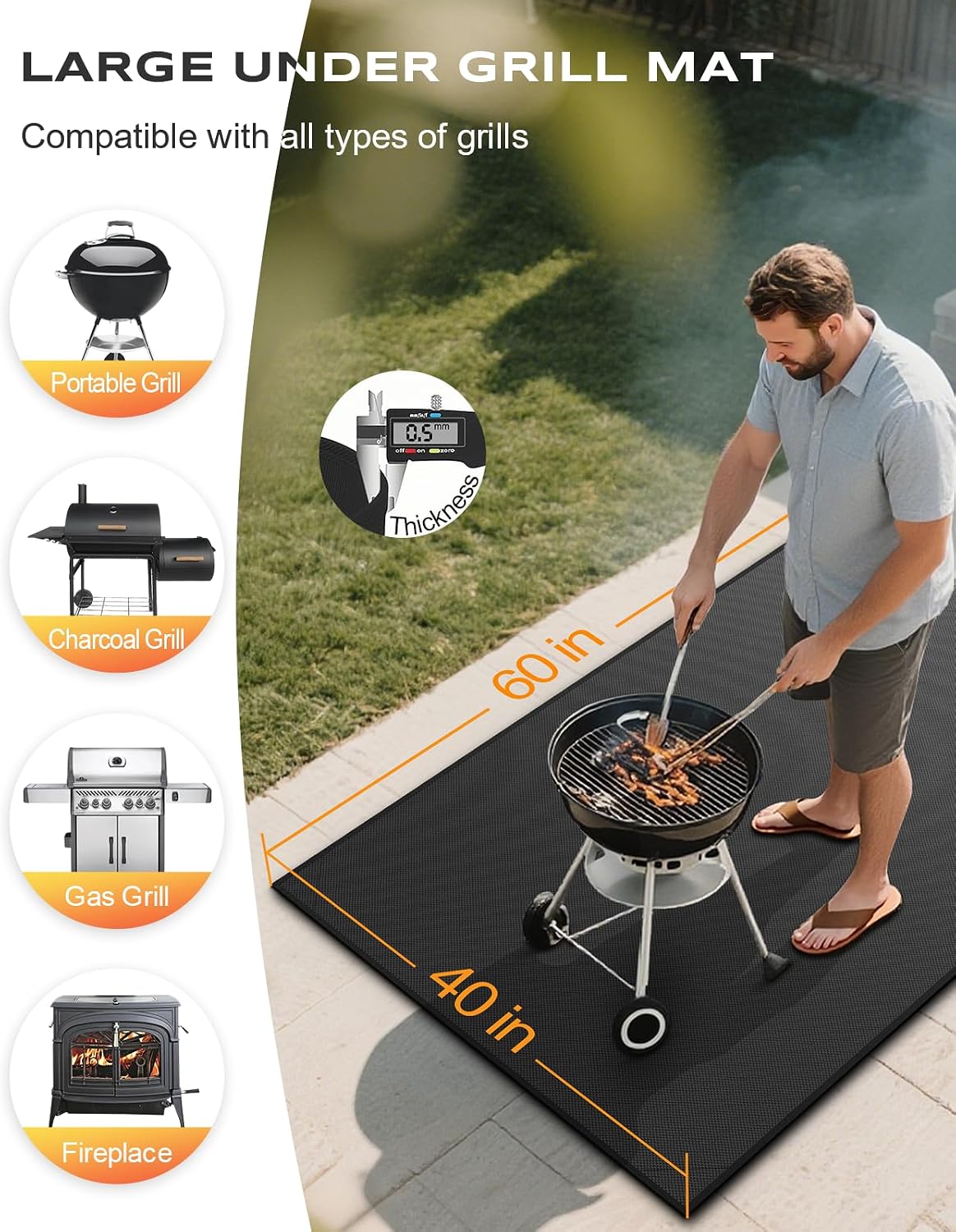 60x40in Double Sided Fireproof Grill Mat