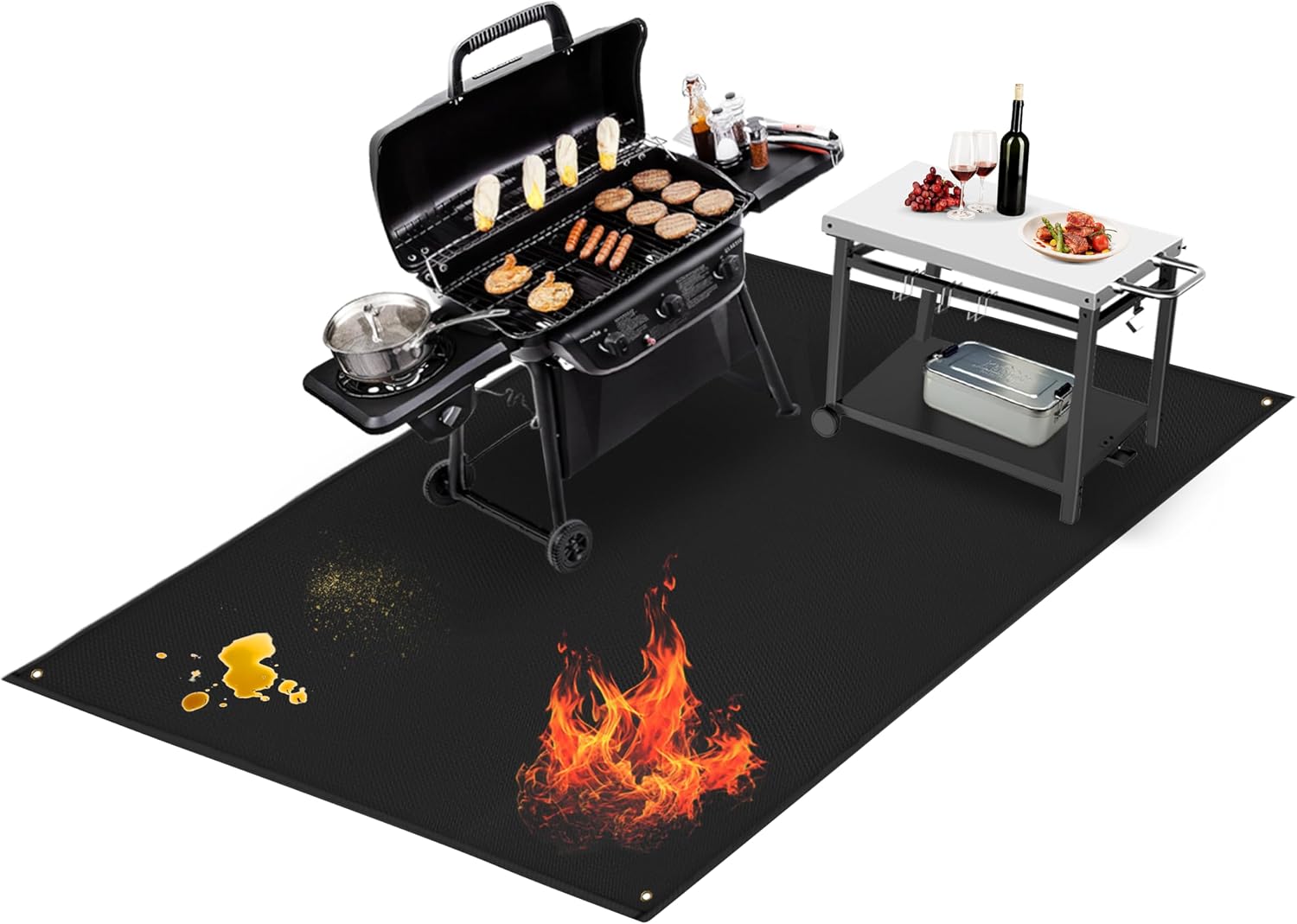 80x48in Black Heavy Duty Fireproof Under Grill Mat 0.02in