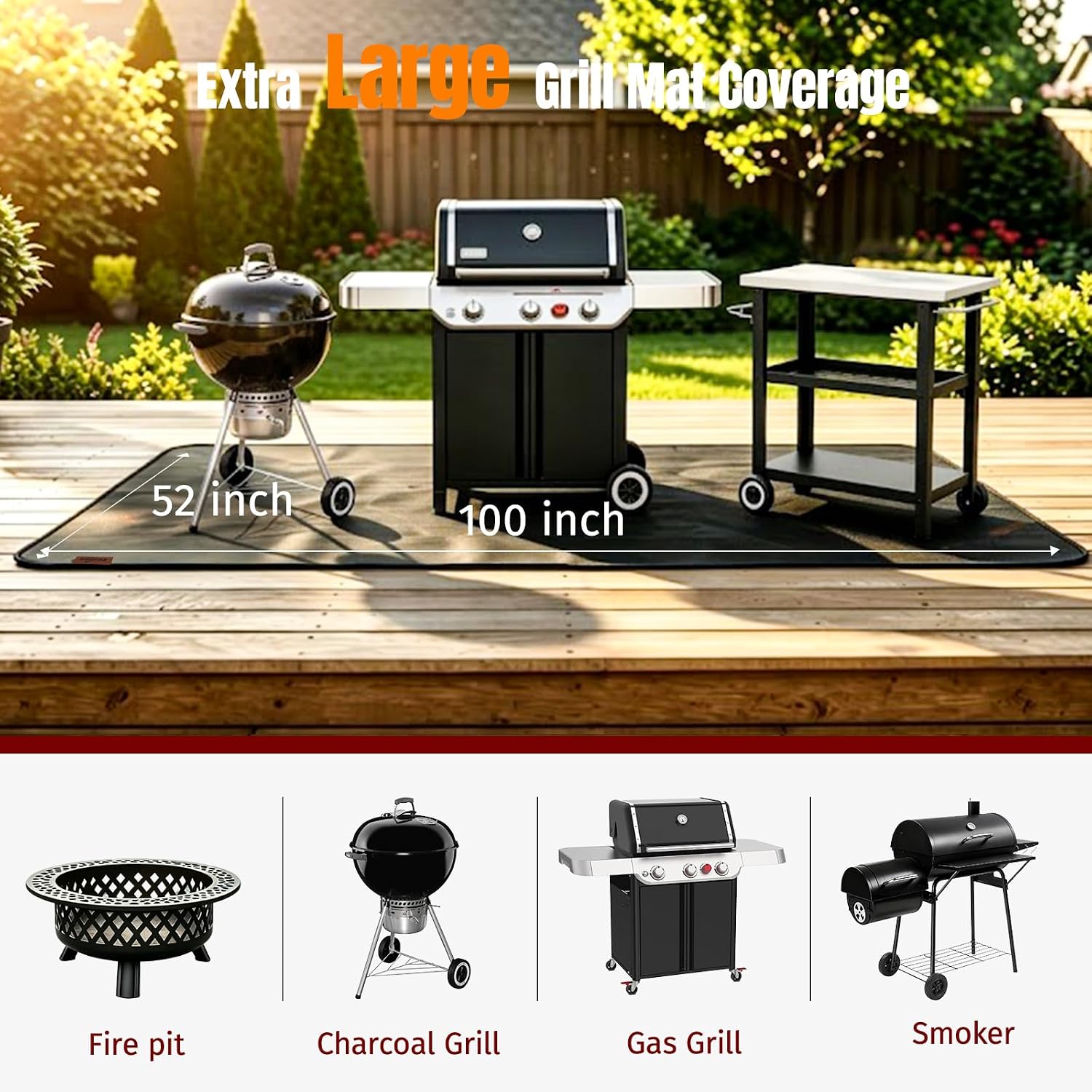 100x52in Non-Slip Fireproof Grill Mat