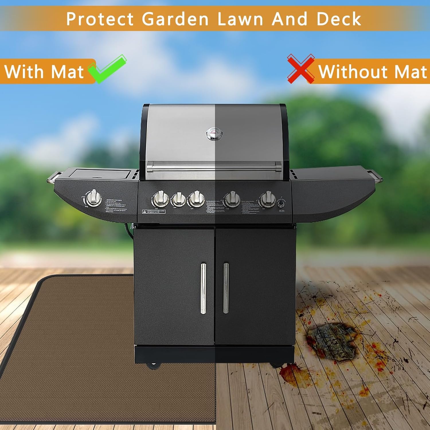 36x48in Anti-Slip Brown Fireproof Under Grill Pad