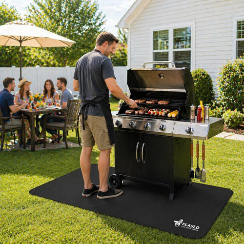 32x60in Black Heavy-Duty Fireproof Under Grill Mat