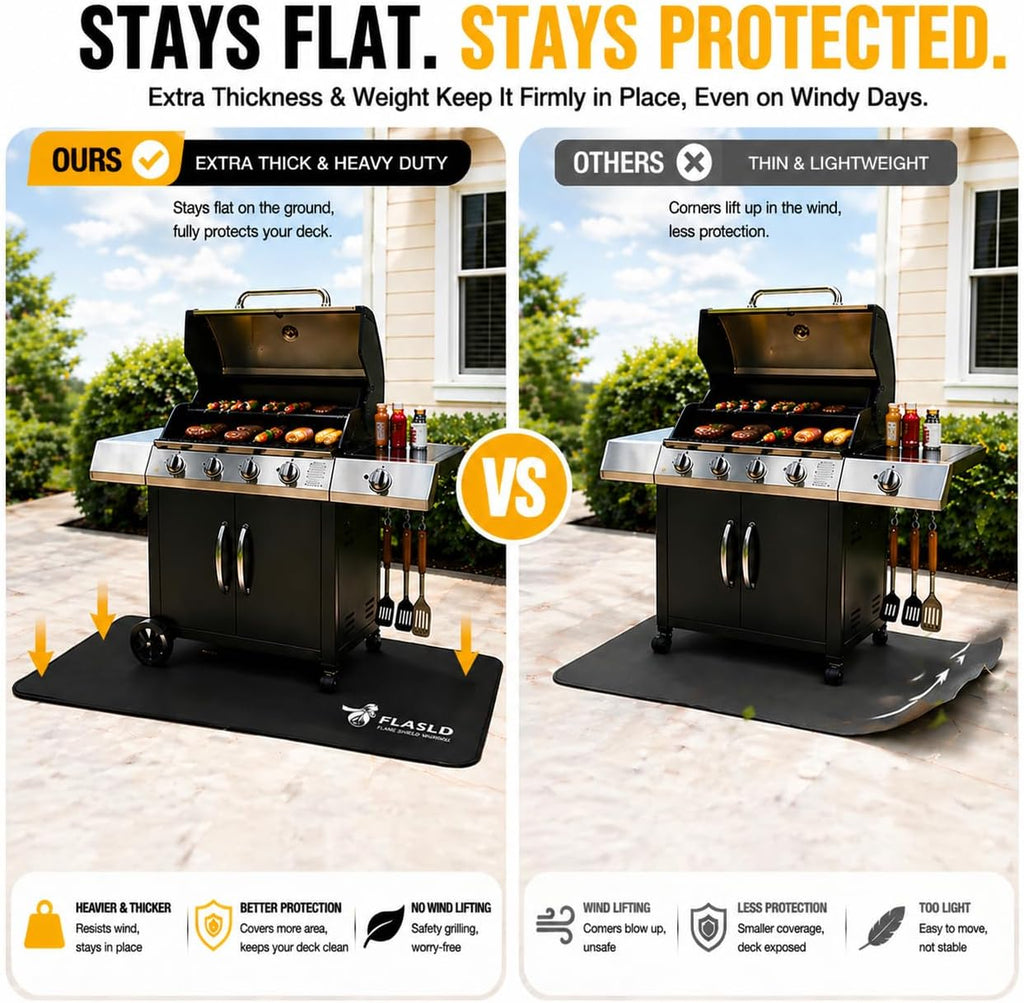 32x60in Black Heavy-Duty Fireproof Under Grill Mat