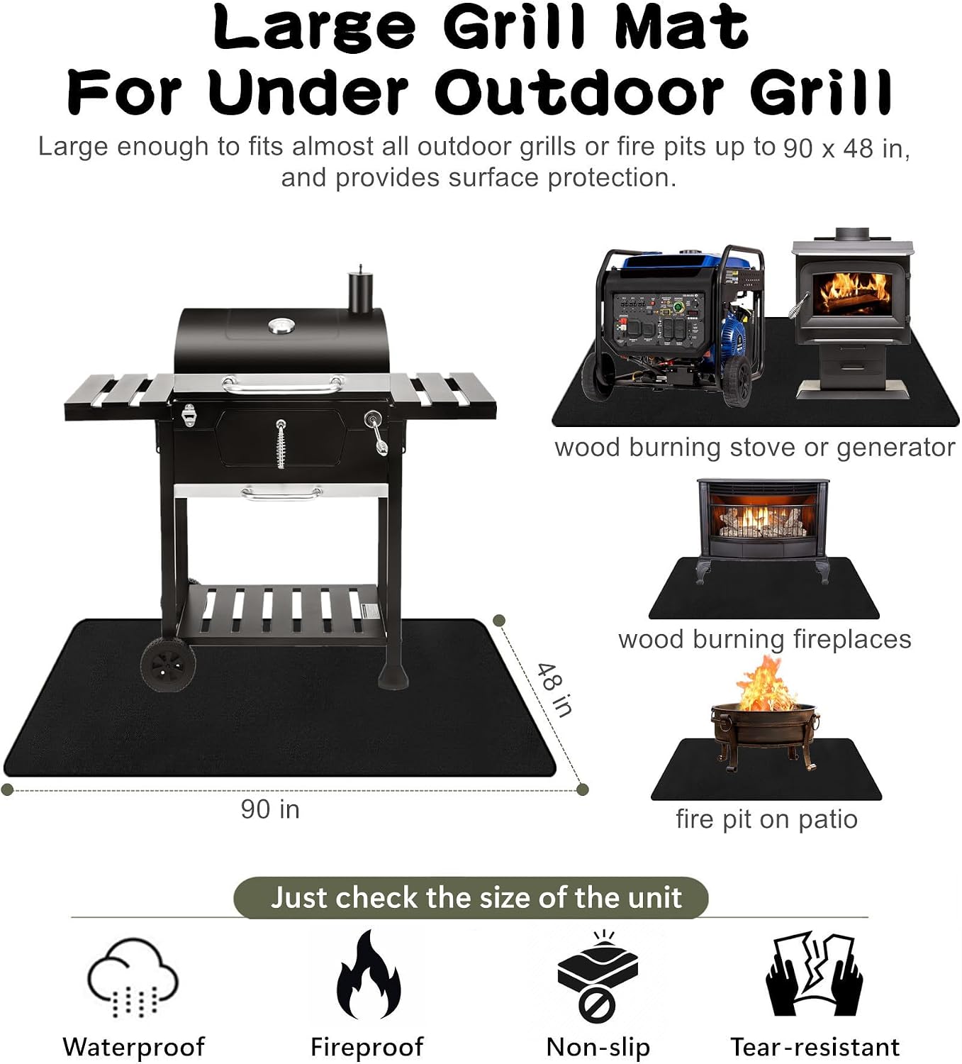 90x48in Extra Large Double Sided Fireproof Under Grill Pad