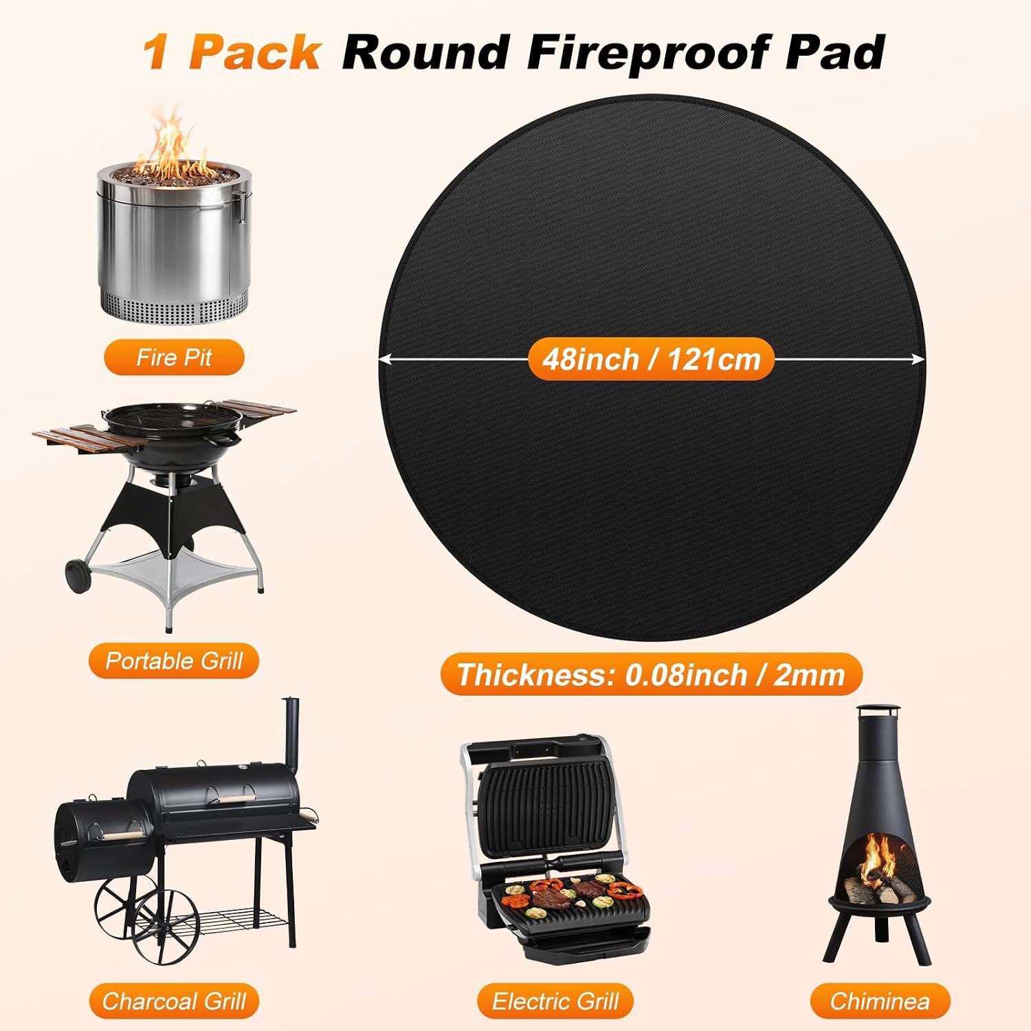 48in Round 2mm Thick Fireproof BBQ Pad