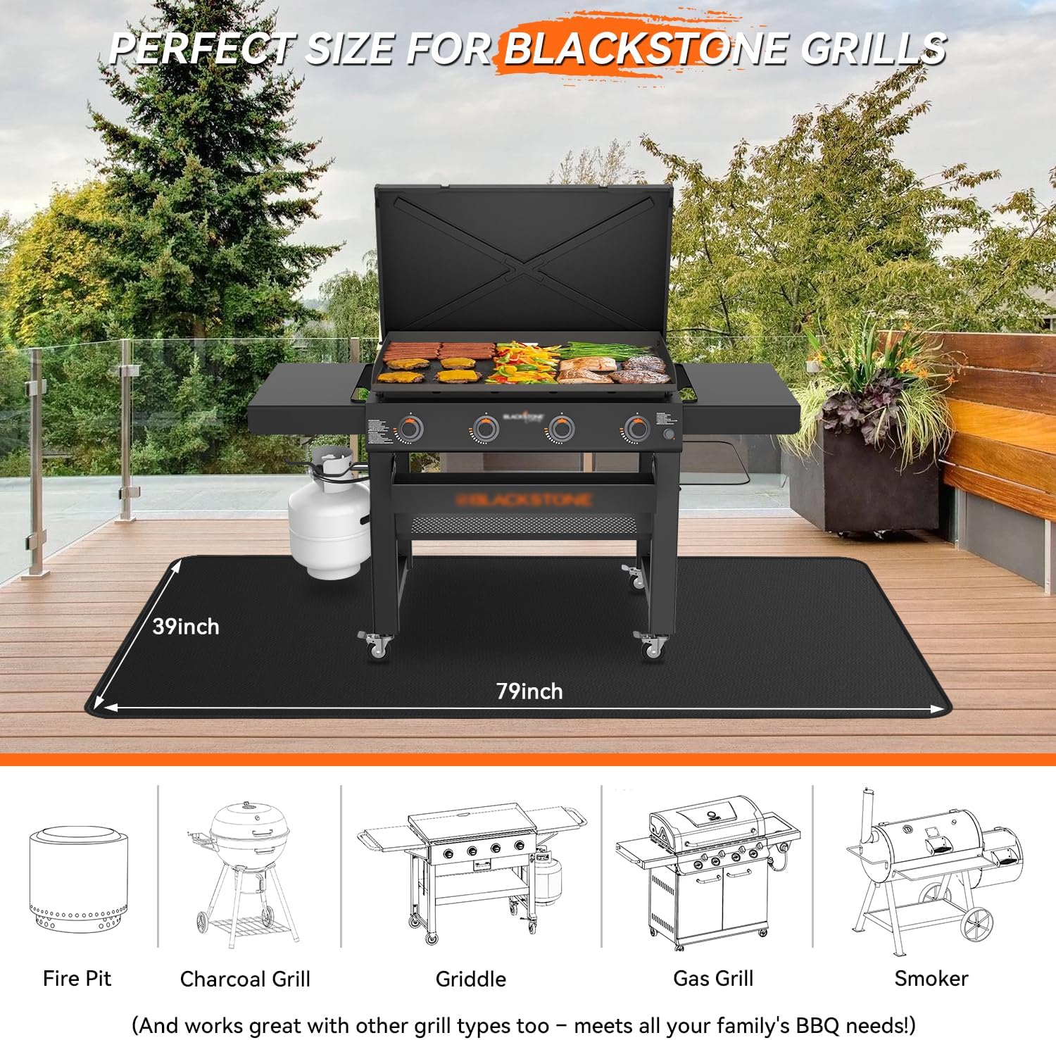 79x39in Double Sided Fireproof Grill Mat for Blackstone