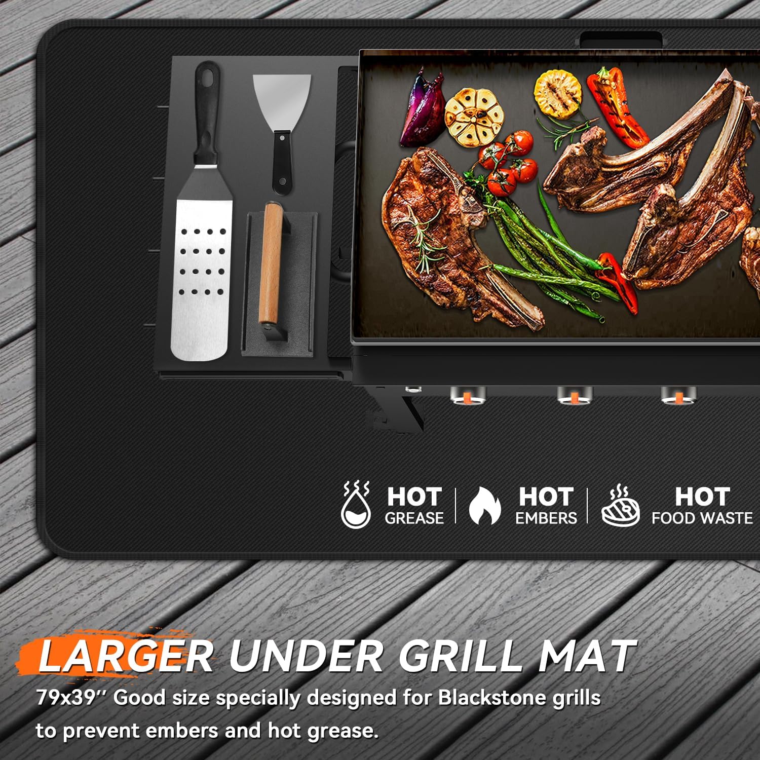 79x39in Double Sided Fireproof Grill Mat for Blackstone