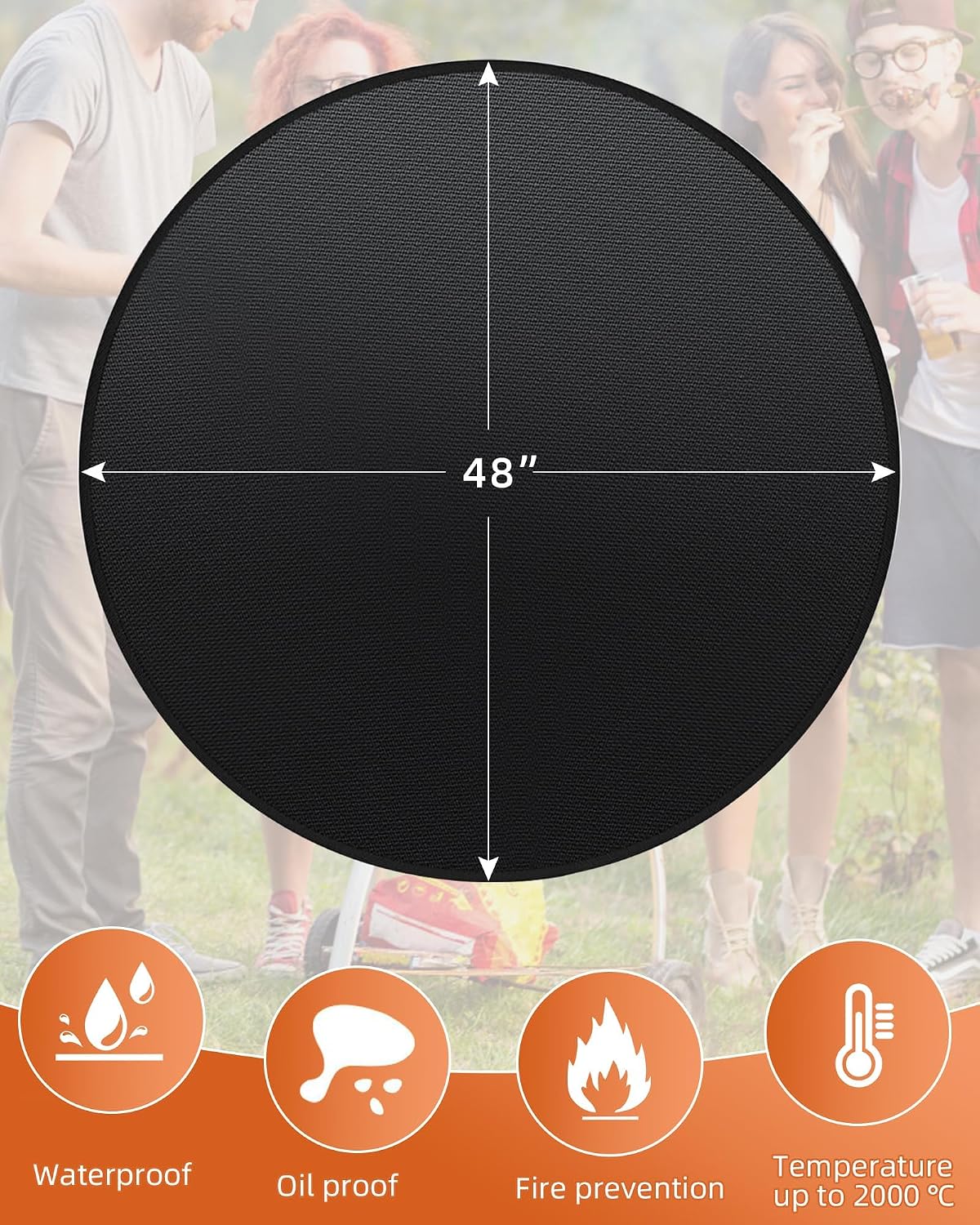 48in Round Double Sided Silicone Fire Pit Mat Up to 2000°F