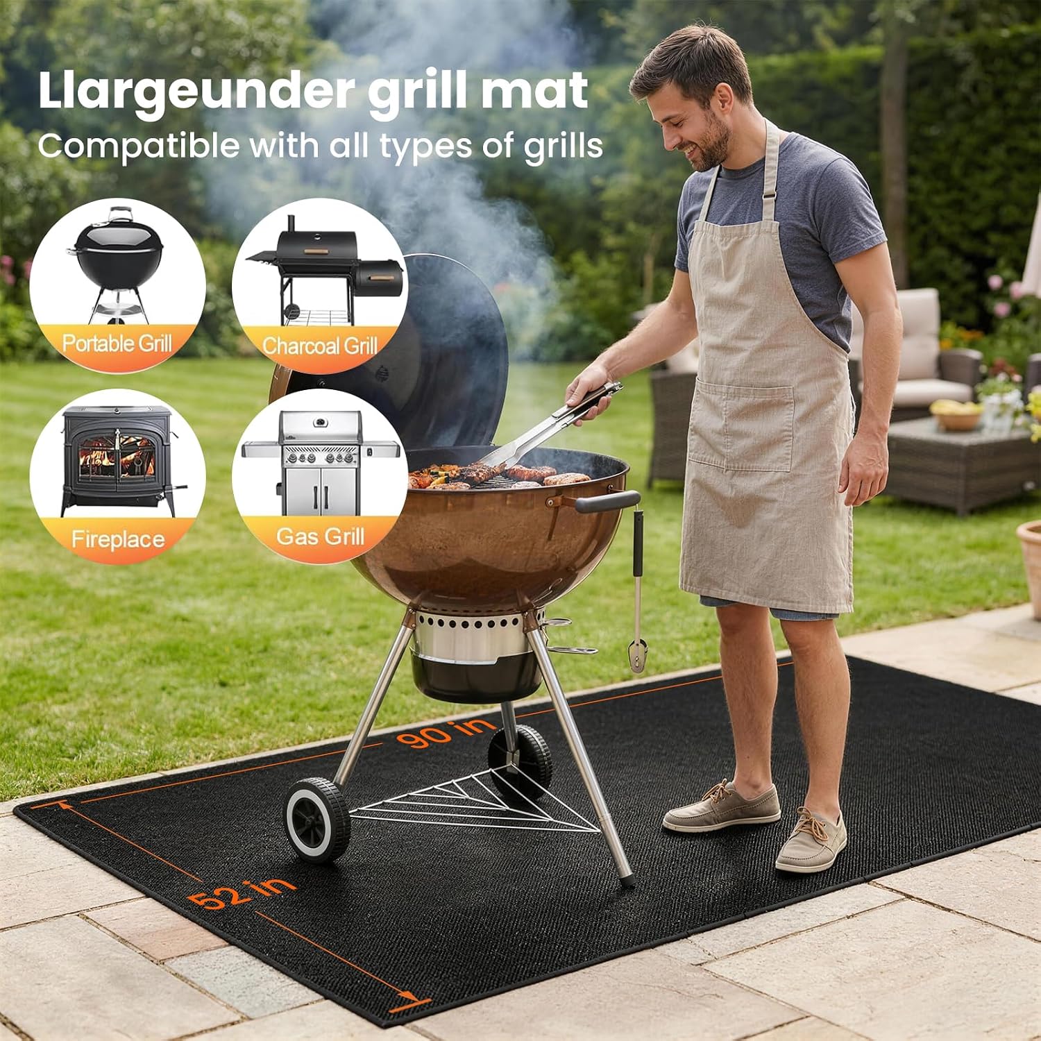 90x52in Double Sided Fireproof BBQ Under Grill Mat