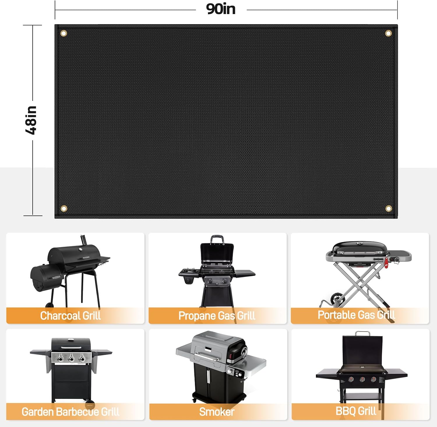 90x48in Black Grill Deck Mat
