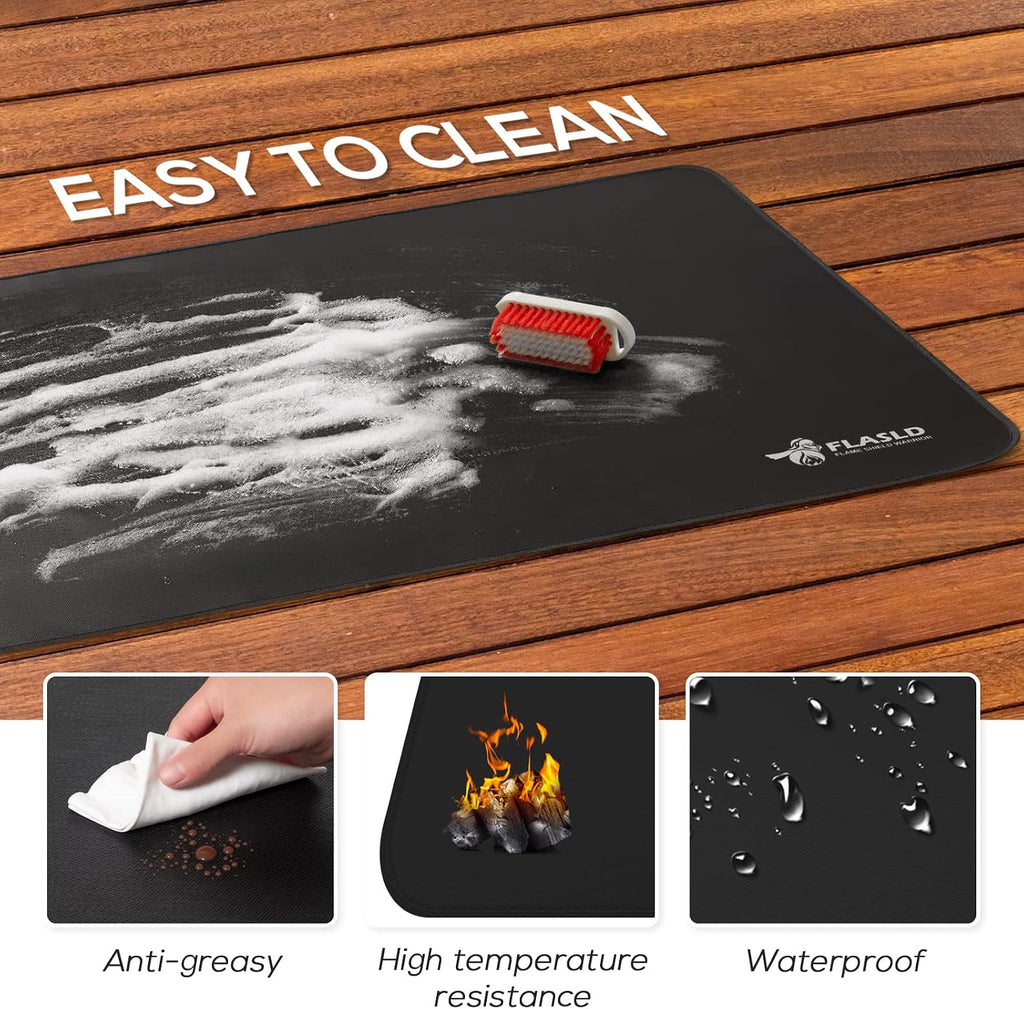 32x60in Black Heavy-Duty Fireproof Under Grill Mat