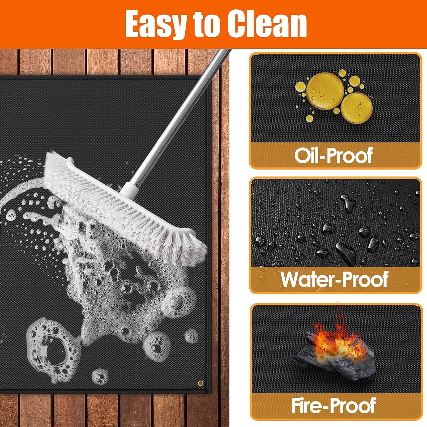 80x48in Black Heavy Duty Fireproof Under Grill Mat 0.02in