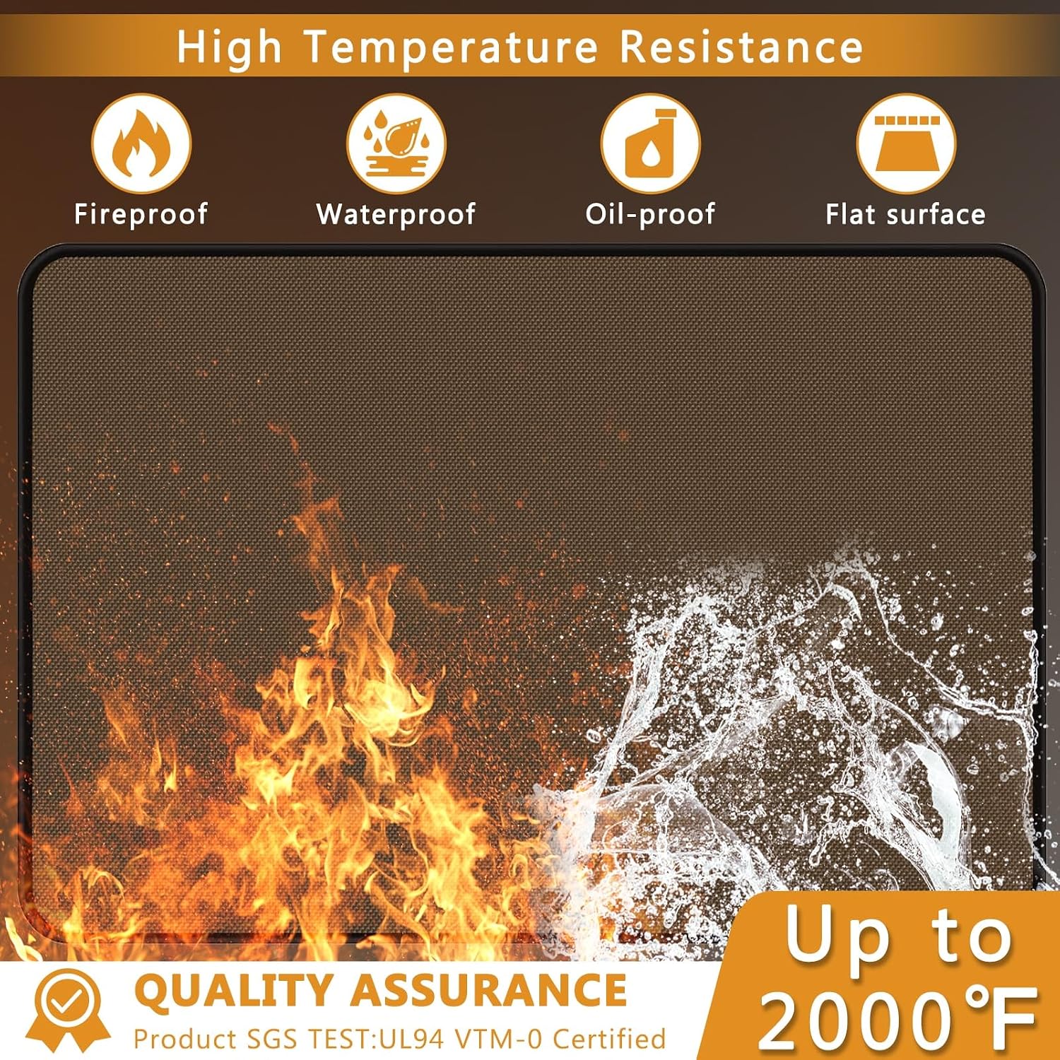 36x48in Anti-Slip Brown Fireproof Under Grill Pad