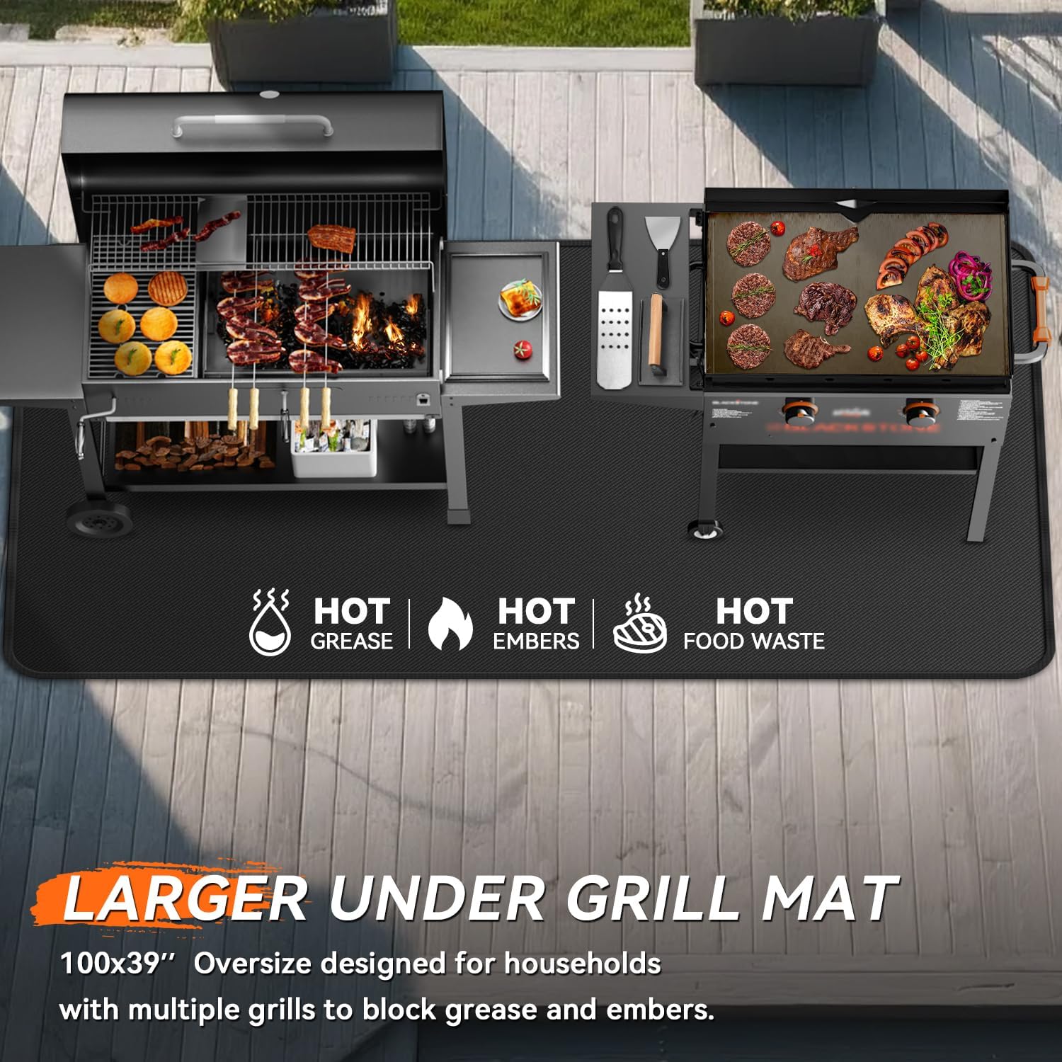 100x39in Extra Large Double Sided Fireproof Under Grill Mat