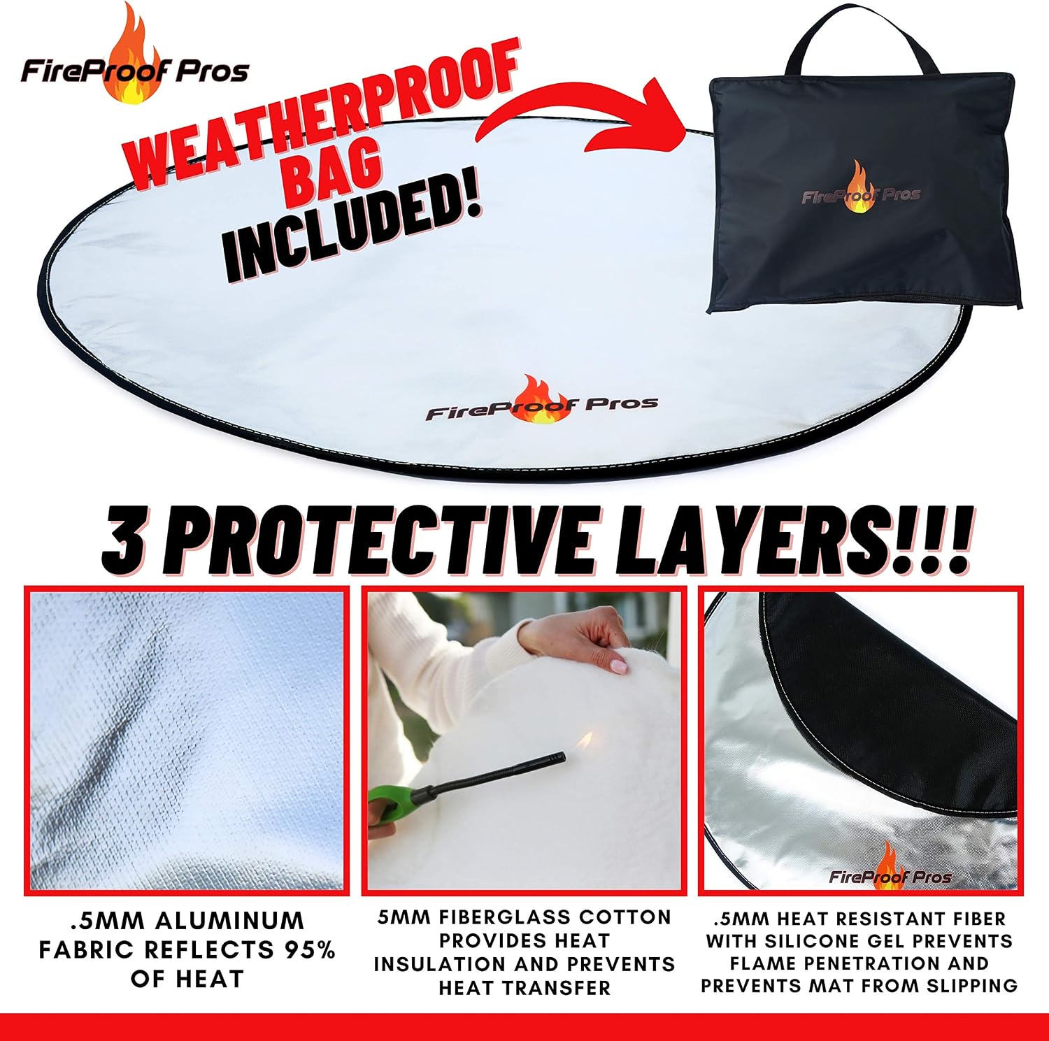 36in Triple Layer Heat Resistant Fire Pit Mat